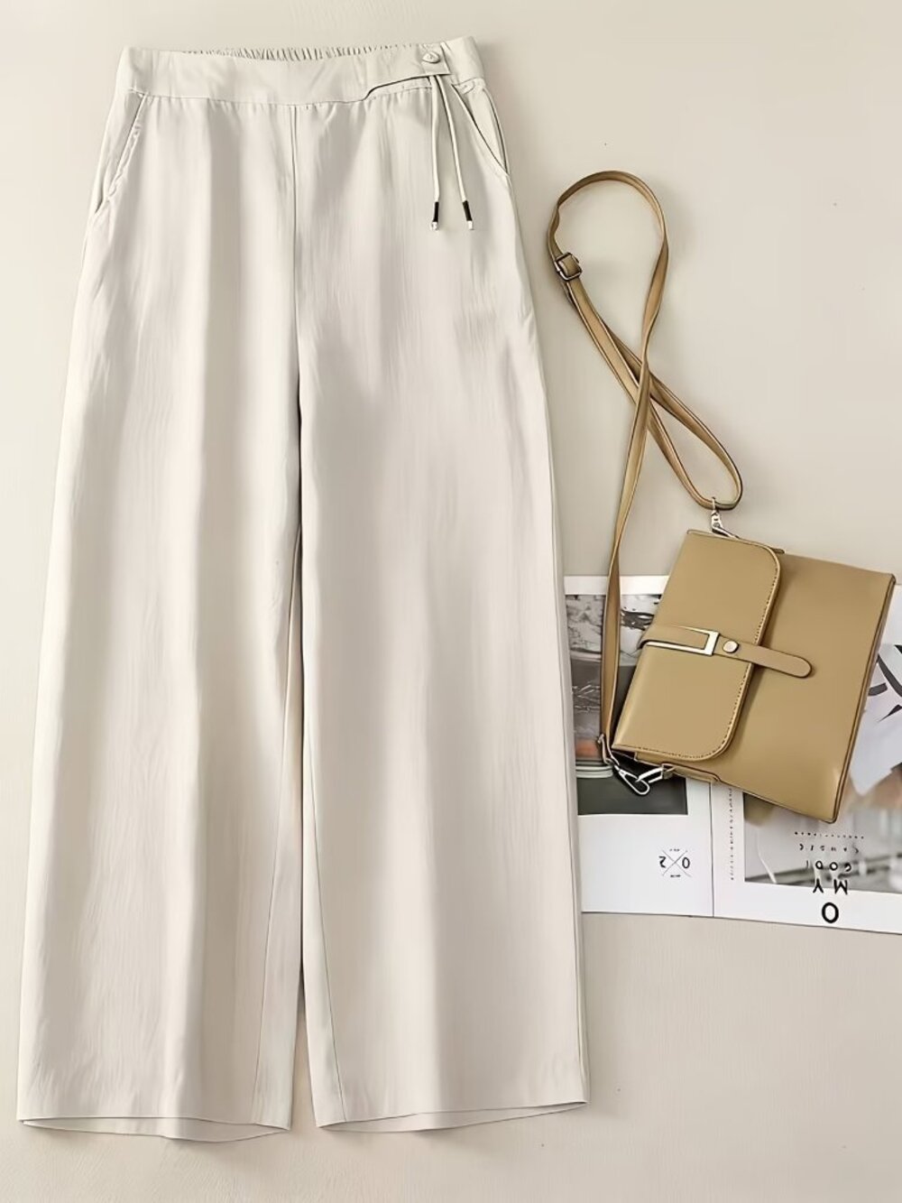 Linen Wide Leg Pants for Women, Spring Summer High Waist Loose Retro Style (S)